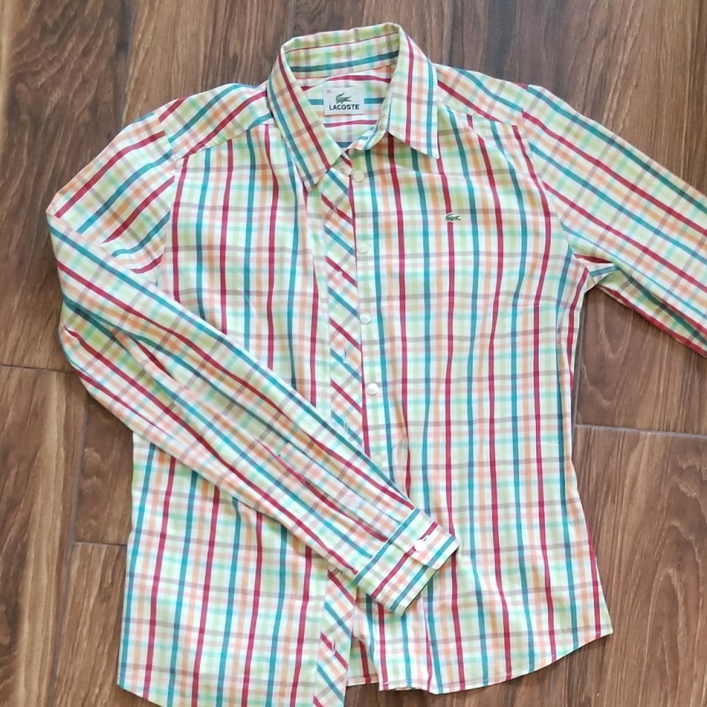 Lacoste Slim Fit Stretch Plaid Shirt sz 36 small